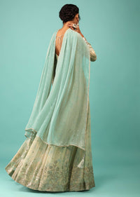 Multicoloured Anarkali Suit In Georgette With Floral Print, Embroidery And A Pastel Green Dupatta