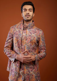 Multicoloured Embroidered Sherwani Set In Imported Suiting Fabric