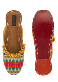 Multicoloured Juttis With Ghungroos And Kiwi Underlining