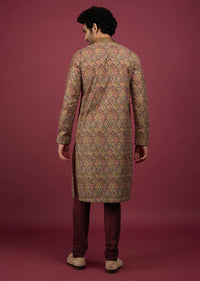 Multicoloured Silk Printed Kurta Set