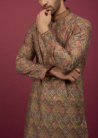 Multicoloured Silk Printed Kurta Set