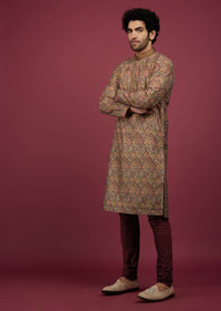 Multicoloured Silk Printed Kurta Set