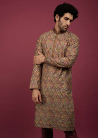 Multicoloured Silk Printed Kurta Set