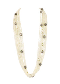 Multilayered White Beaded Necklace