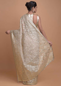 Mushroom Grey Saree In Organza With Gotta Lace Work In Geometric Pattern Online - Kalki Fashion