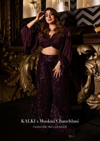 Wine Purple Palazzo And Crop-Top Set