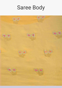 Mustard dola silk saree with weaved butti and tasseled pallo only on Kalki