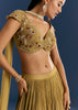 Mustard French Tissue Lehenga With Embroidered Blouse And Choker Dupatta