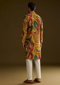 Mustard Multi Color Silk Abstract Printed Kurta Set