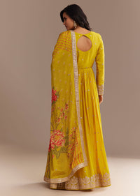 Mustard Yellow Chiffon Zardosi Anarkali Set