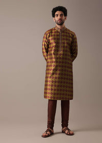 Mustard Yellow Embroidered Kurta Set in Jacquard