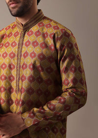 Mustard Yellow Embroidered Kurta Set in Jacquard