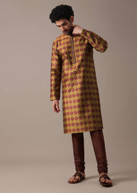 Mustard Yellow Embroidered Kurta Set in Jacquard