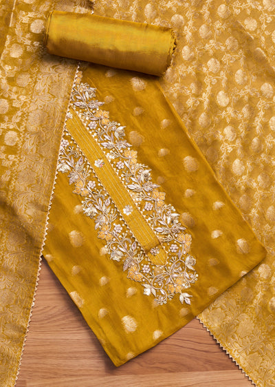 Mustard Yellow Organza Brocade Unstitched Suit Set
