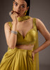 Mustard Yellow Satin Crop Top Skirt With Heavy Embroidery
