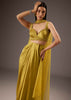 Mustard Yellow Satin Crop Top Skirt With Heavy Embroidery