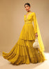 Mustard Yellow Sharara Suit In Crepe With A Flared Kurti Adorned In 3D Embroidery Along With A Belt