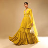 Mustard Yellow Sharara Suit In Crepe With A Flared Kurti Adorned In 3D Embroidery Along With A Belt