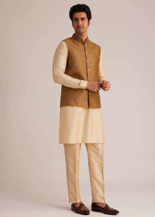 Rusty Red Nehru Jacket With Kurta Pant Set