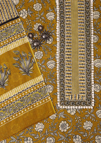 Mustard Cotton Kalamkari Printed Unstitched Dress Material