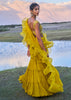 Mustard Georgette Pre Draped Sharara With Embroidered Blouse