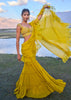 Mustard Georgette Pre Draped Sharara With Embroidered Blouse