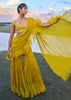 Mustard Georgette Pre Draped Sharara With Embroidered Blouse