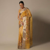 Mustard Kora Silk Saree With Multi-Color Thread Work