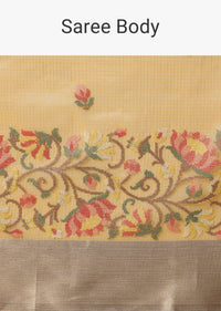 Mustard Kora Silk Saree With Multi-Color Thread Work