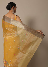 Mustard Kora Silk Saree With Multi-Color Thread Work