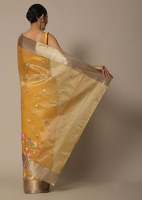 Mustard Kora Silk Saree With Multi-Color Thread Work