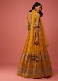 Mustard Yellow Lehenga In Georgette With Sequin Abla Embroidery And Ruffle Sleeved Choli