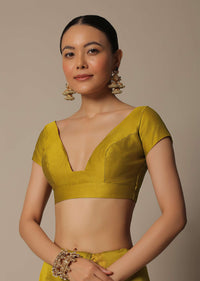 Mustard Maheshwari Chanderi Silk Saree With Jute Woven Pallu