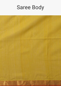 Mustard Maheshwari Chanderi Silk Saree With Jute Woven Pallu