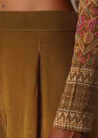 Mustard Printed Palazzo Set In Chiffon With Stone Work Kurta