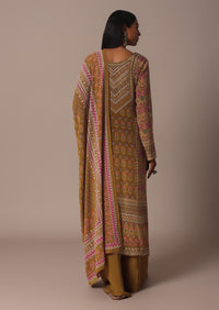 Mustard Printed Palazzo Set In Chiffon With Stone Work Kurta