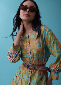 Mustard Yellow Printed Co-ord Set In Tussar - RE By Kalki