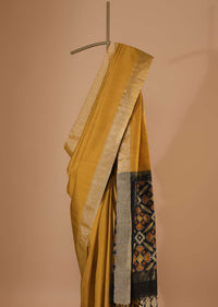 Mustard Yellow Saree In Album South Silk With Patola Pallu And Unstitched Blouse