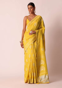 Mustard Yellow Banarasi Bandhani Saree With Zari Work And Unstitched Blouse Piece