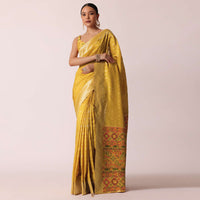 Mustard Yellow Banarasi Silk Handloom Saree With Meenakari Weave And Unstitched Blouse Piece