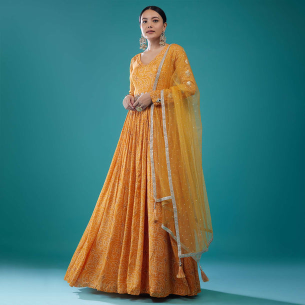 Honey Yellow Bandhani Print Anarkali Suit