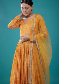 Honey Yellow Bandhani Print Anarkali Suit