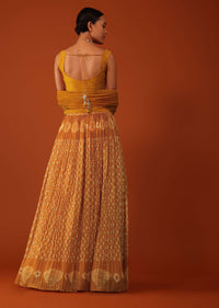 Mustard Yellow Bandhani Printed Lehenga And Blouse Set In Silk