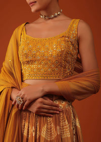 Mustard Yellow Bandhani Printed Lehenga And Blouse Set In Silk