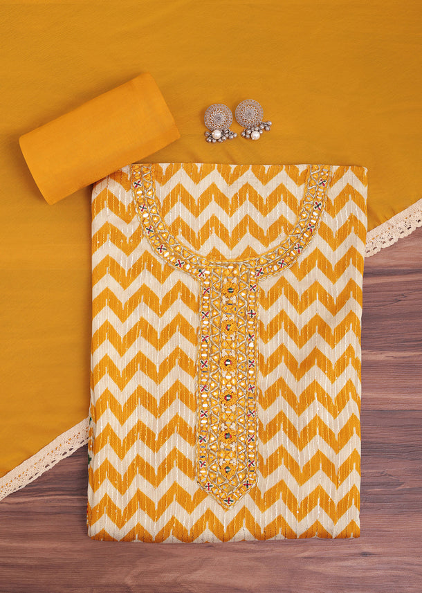 Mustard Yellow Chevron Printed Georgette Dress Material