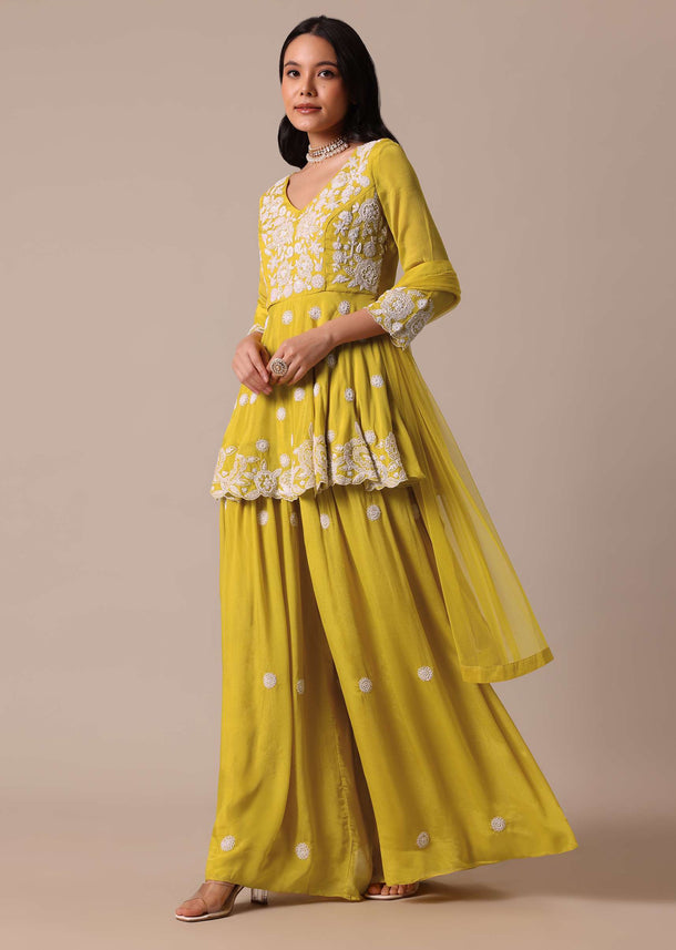 Mustard Yellow Chiffon Kurta Palazzo Set