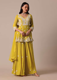 Mustard Yellow Chiffon Kurta Palazzo Set