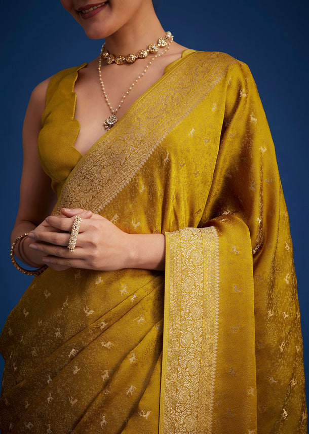 Mustard Yellow Dola Silk Saree With Woven Patterns