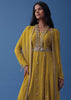Mustard Yellow Embroidered Indowestern Dress And Cape In Georgette