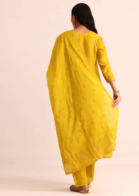 Mustard Yellow Embroidered Chanderi Kurta Set With Dupatta